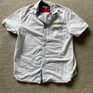 Pd&c white short sleeve button down shirt with blue accents